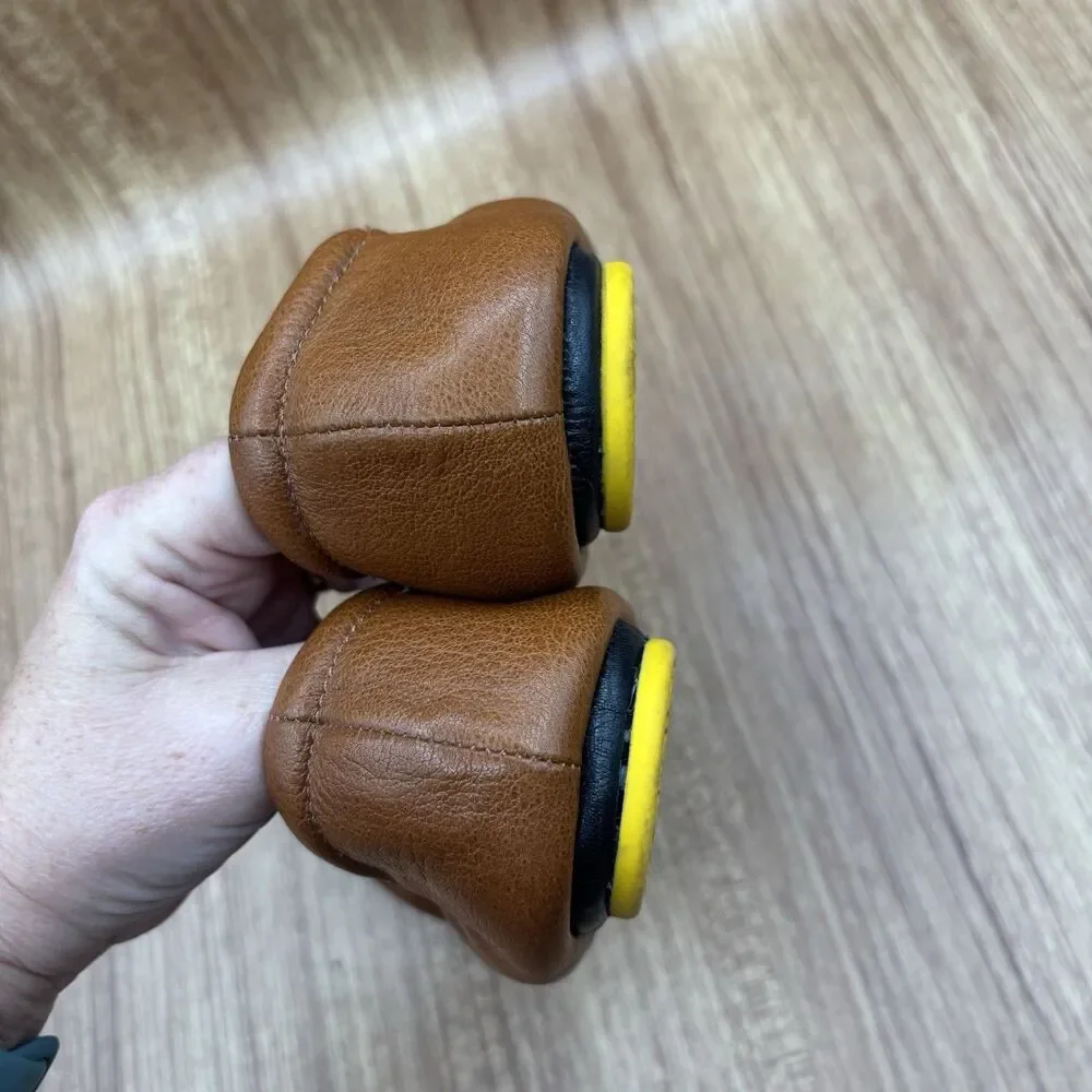 April Parker-Perfect Flat Ballet‎ Shoes 7M Tan Leather Foldable Sole
